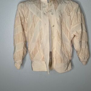 Vintage PERLITA Tan/Beige Quilted Pleated 100% Silk Jacket 1980’s RETRO Size S